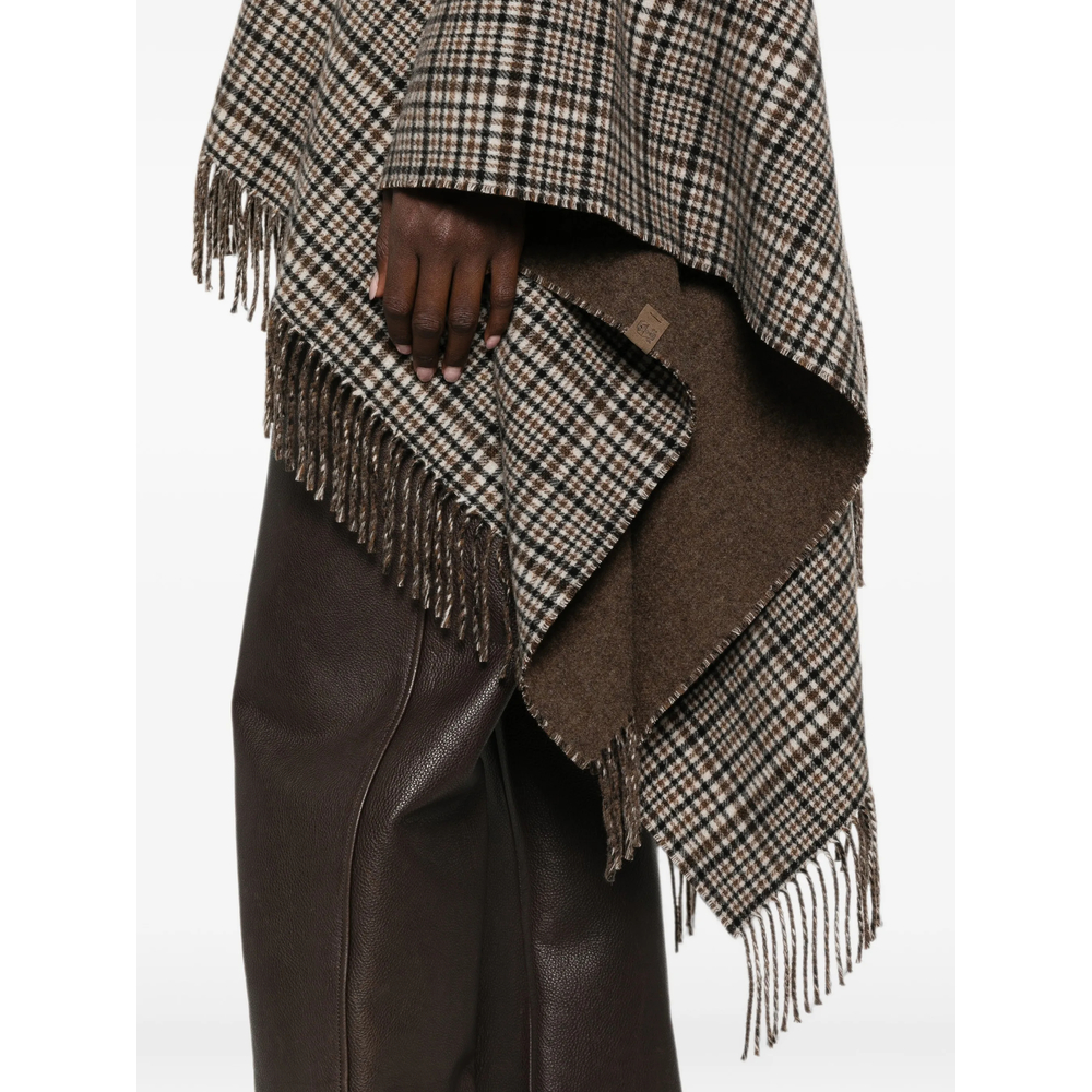 Check-Pattern Fringed Poncho