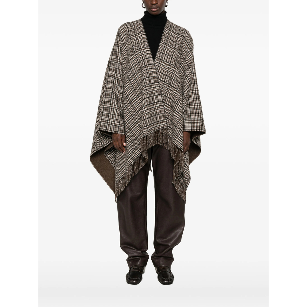 Check-Pattern Fringed Poncho