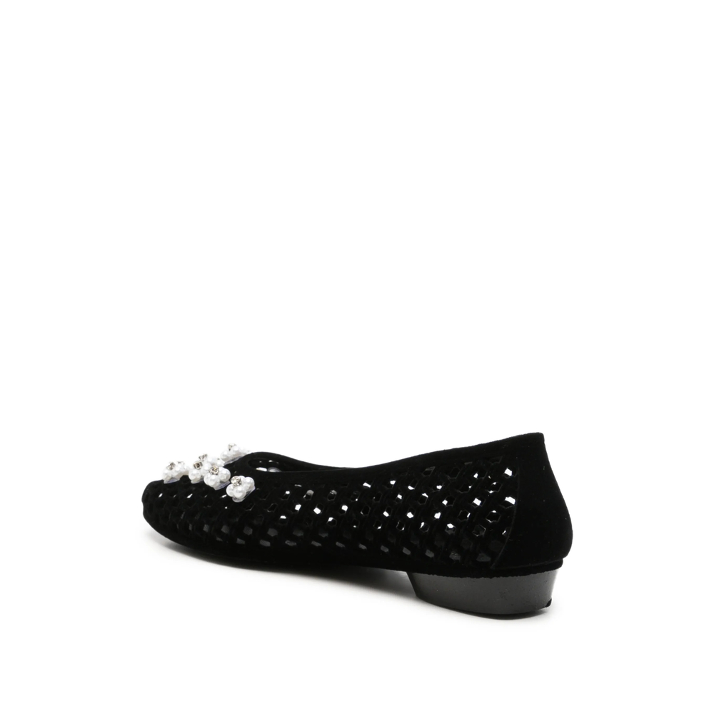 Lustre Floral-Embellished Perforated Ballet Flats