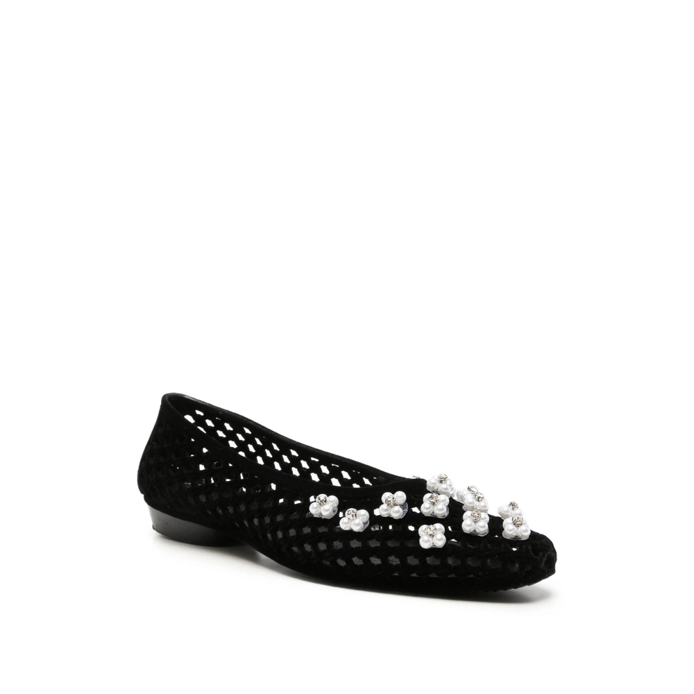 Lustre Floral-Embellished Perforated Ballet Flats