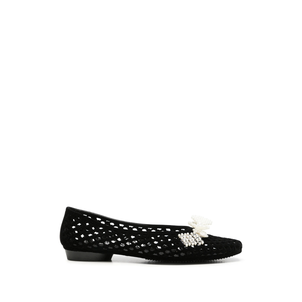 Heavenly Jelly Plush Pearl-embellished Cut-out Ballet Flats