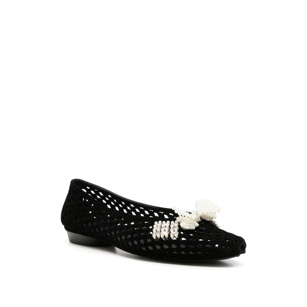 Plush Pearl-Embellished Cut-Out Ballet Flats