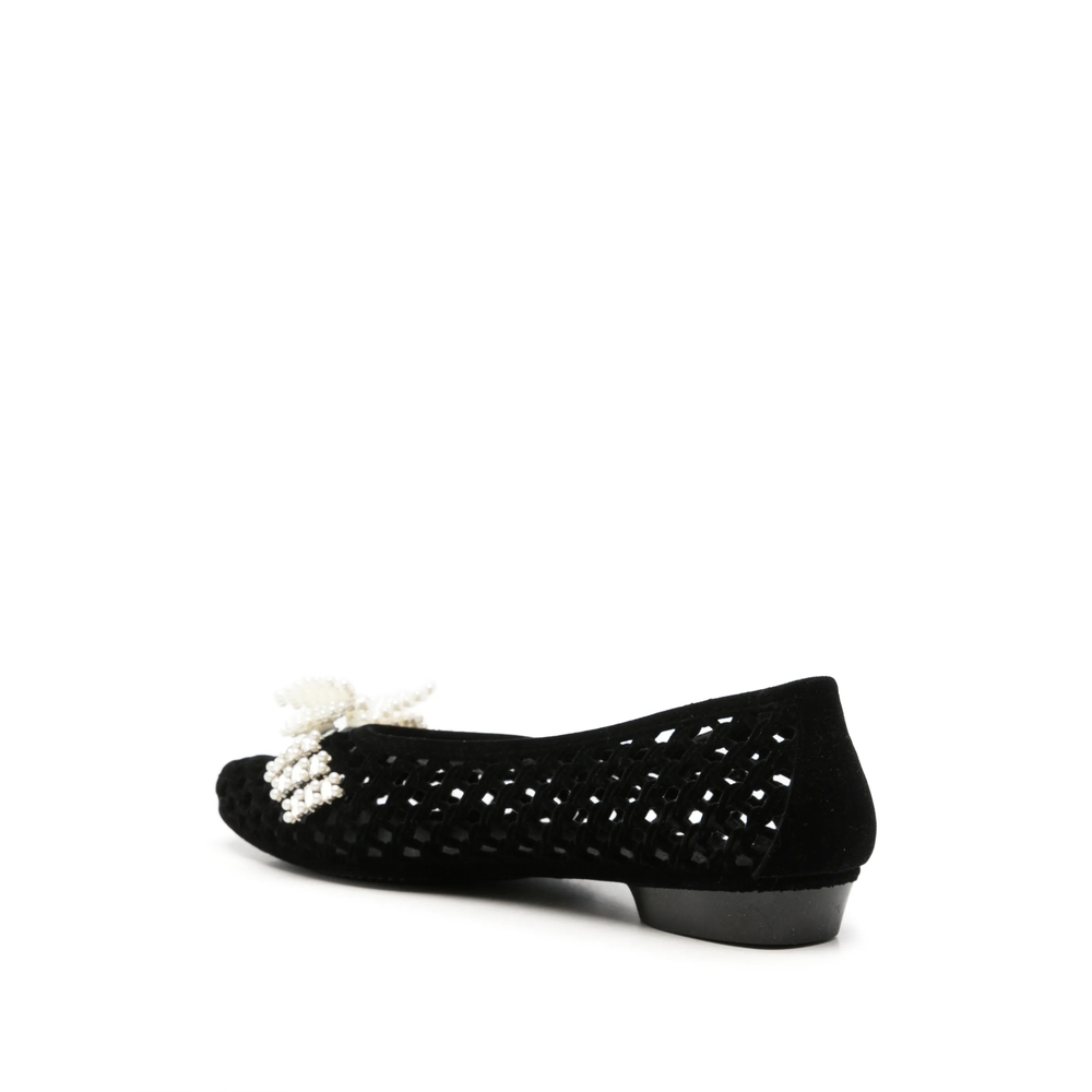 Plush Pearl-Embellished Cut-Out Ballet Flats