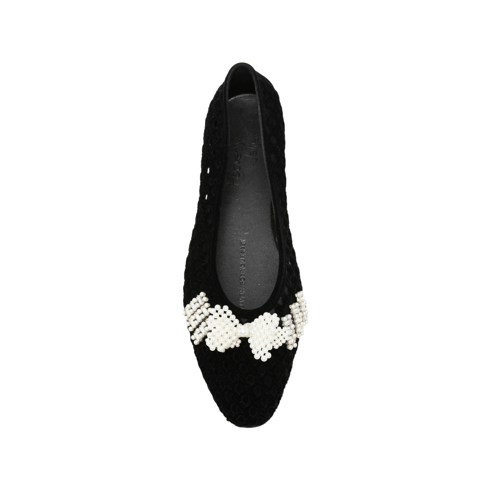 Plush Pearl-Embellished Cut-Out Ballet Flats