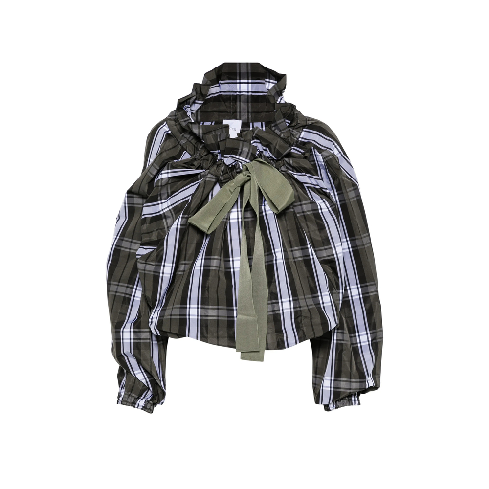 Patou Scoop-neck Check Ruffled Blouse