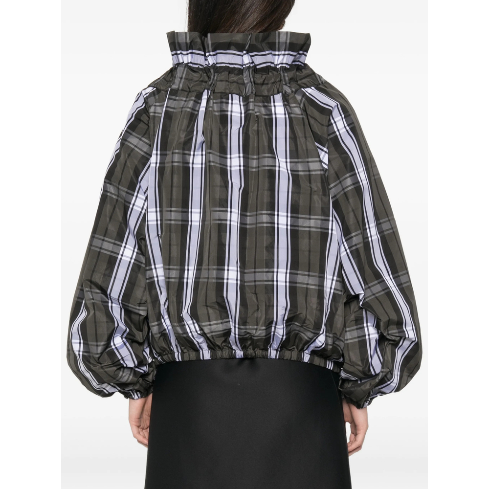 Scoop-Neck Check Ruffled Blouse