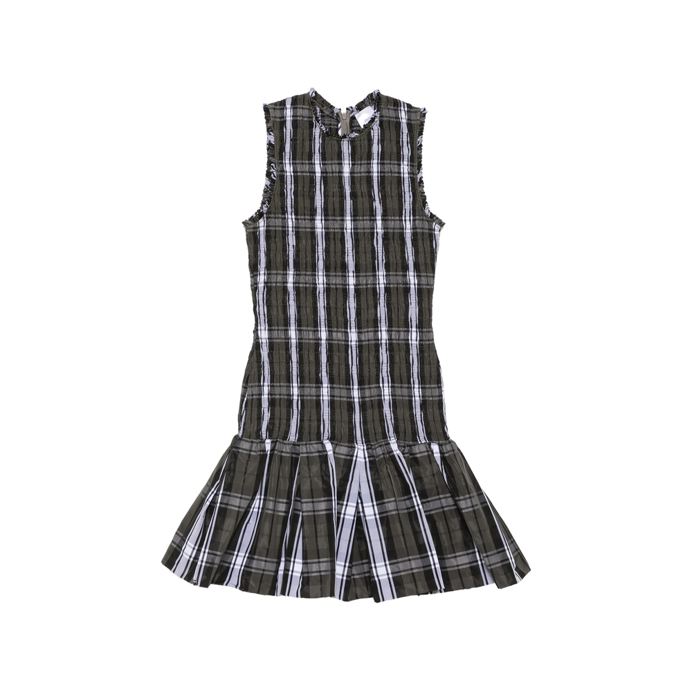 Patou Shirred Tartan-check Mini Dress