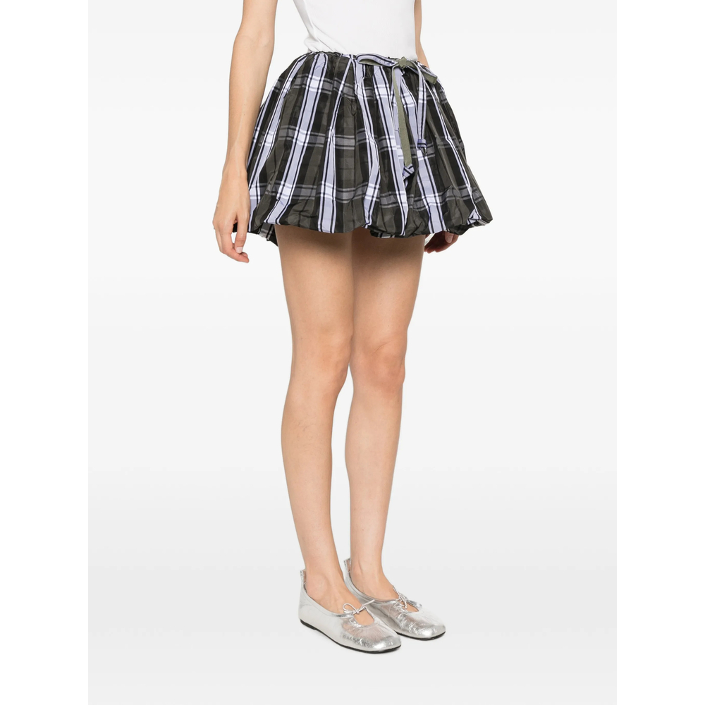 Tartan-Print Bubble-Hem Skirt