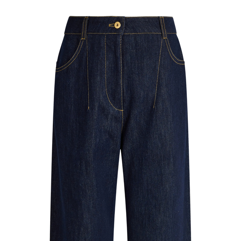 Boyfriend Contrast-Stitch Wide- Leg