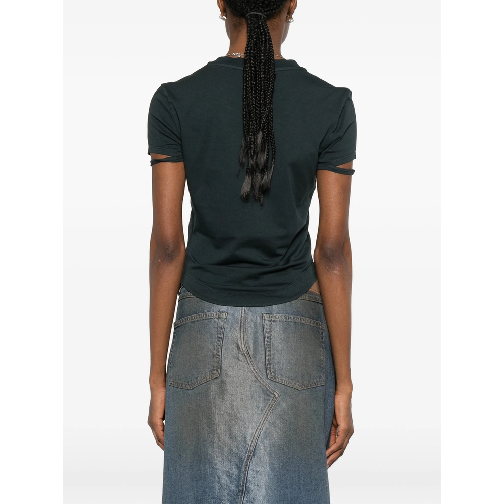Bow-Detail Curved-Hem T-Shirt