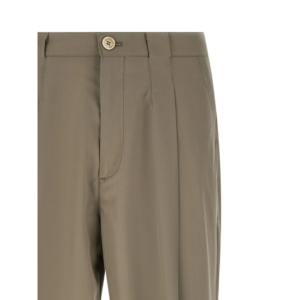 Cotton Crêpe Batavia Trousers With Pleat