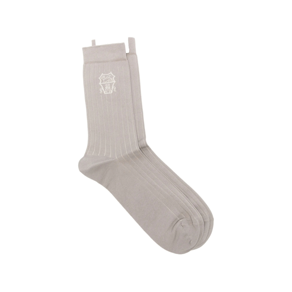 Brunello Cucinelli Logo-jacquard Ribbed Cotton Socks In Neutral
