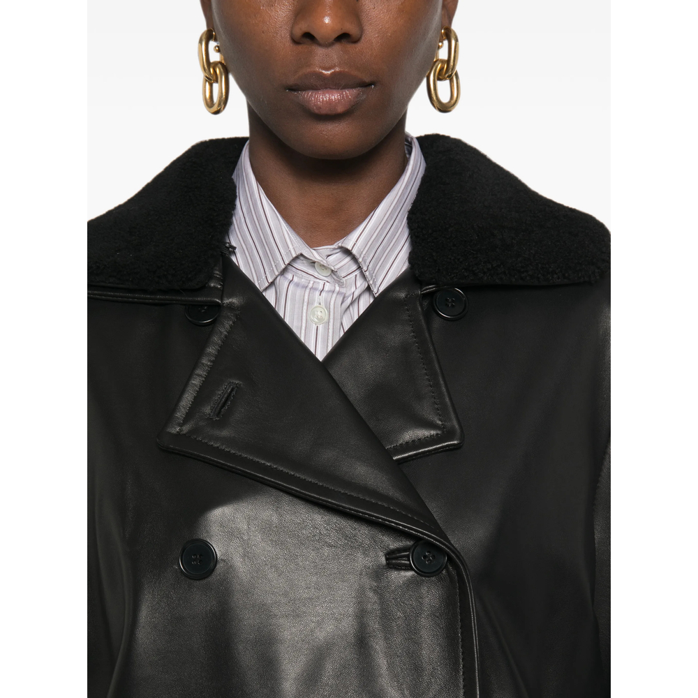 Shearling-Collar Double-Breasted Jacket