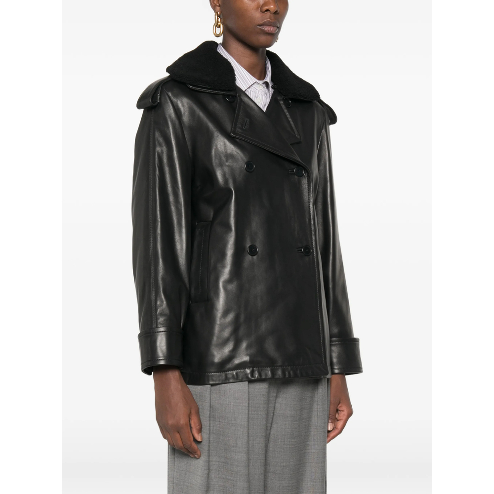 Shearling-Collar Double-Breasted Jacket