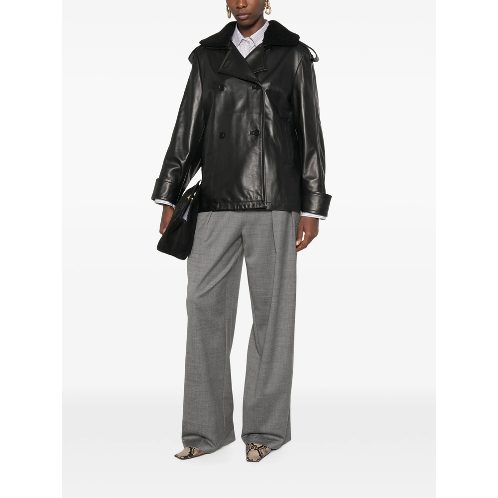 Shearling-Collar Double-Breasted Jacket