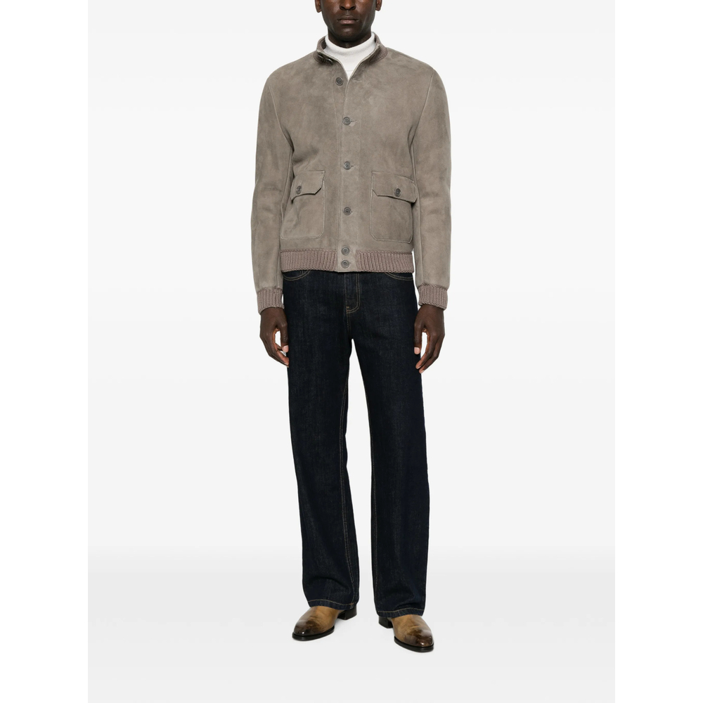 Suede Ribbed-Trim Jacket