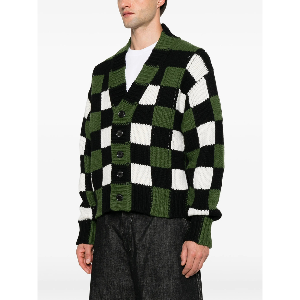 Checkered Intarsia-Knit Cardigan