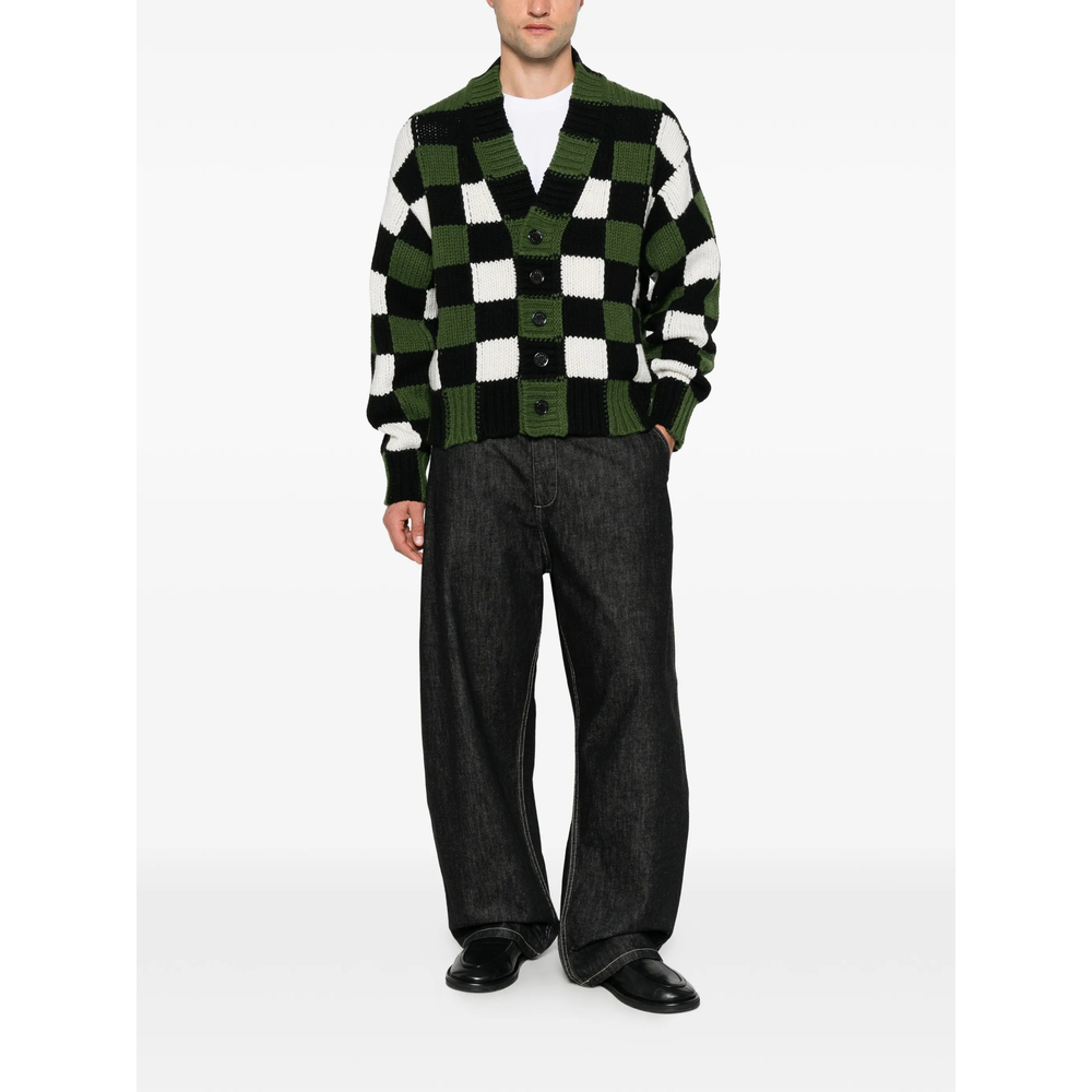 Checkered Intarsia-Knit Cardigan
