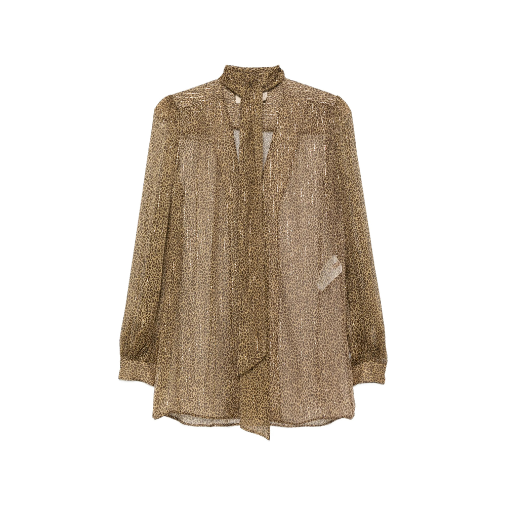 Leopard-Print Pussy-Bow Blouse