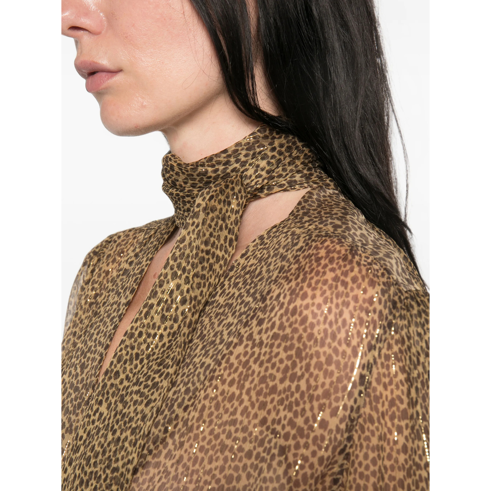 Leopard-Print Pussy-Bow Blouse