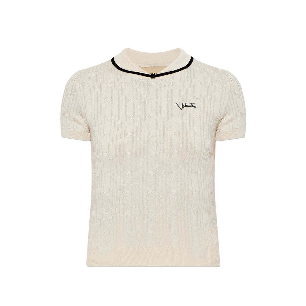 Logo-Embroidered Cable-Knit Top