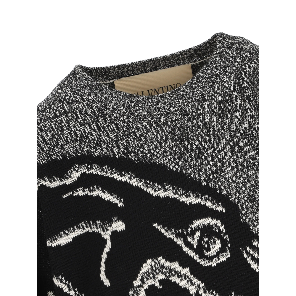 Cotton And Mouliné Wool Jumper With Panther Jacquard