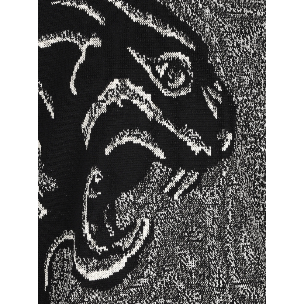 Cotton And Mouliné Wool Jumper With Panther Jacquard