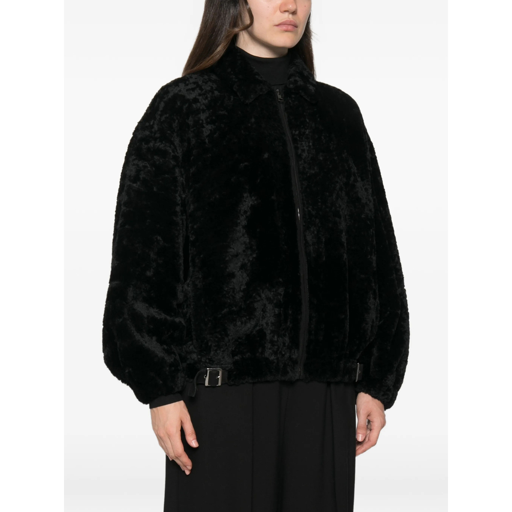 Strappy Buckle-Detail Fur Jacket