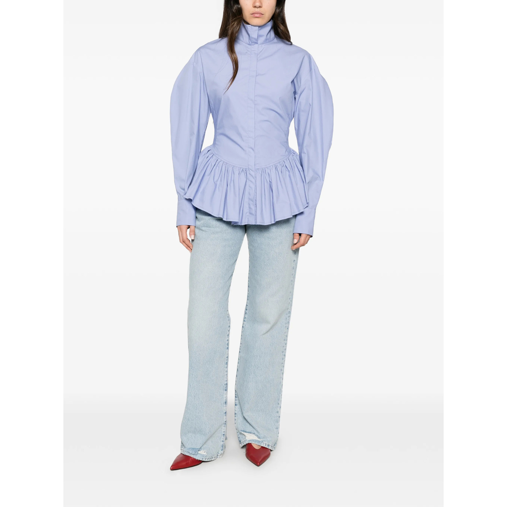 Elaine Peplum-Hem Puff-Sleeve Shirt