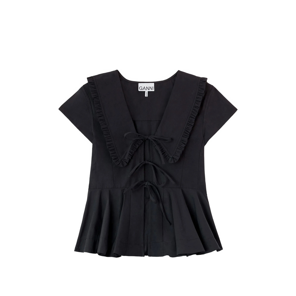 Ganni Ruffled-collar Peplum Top