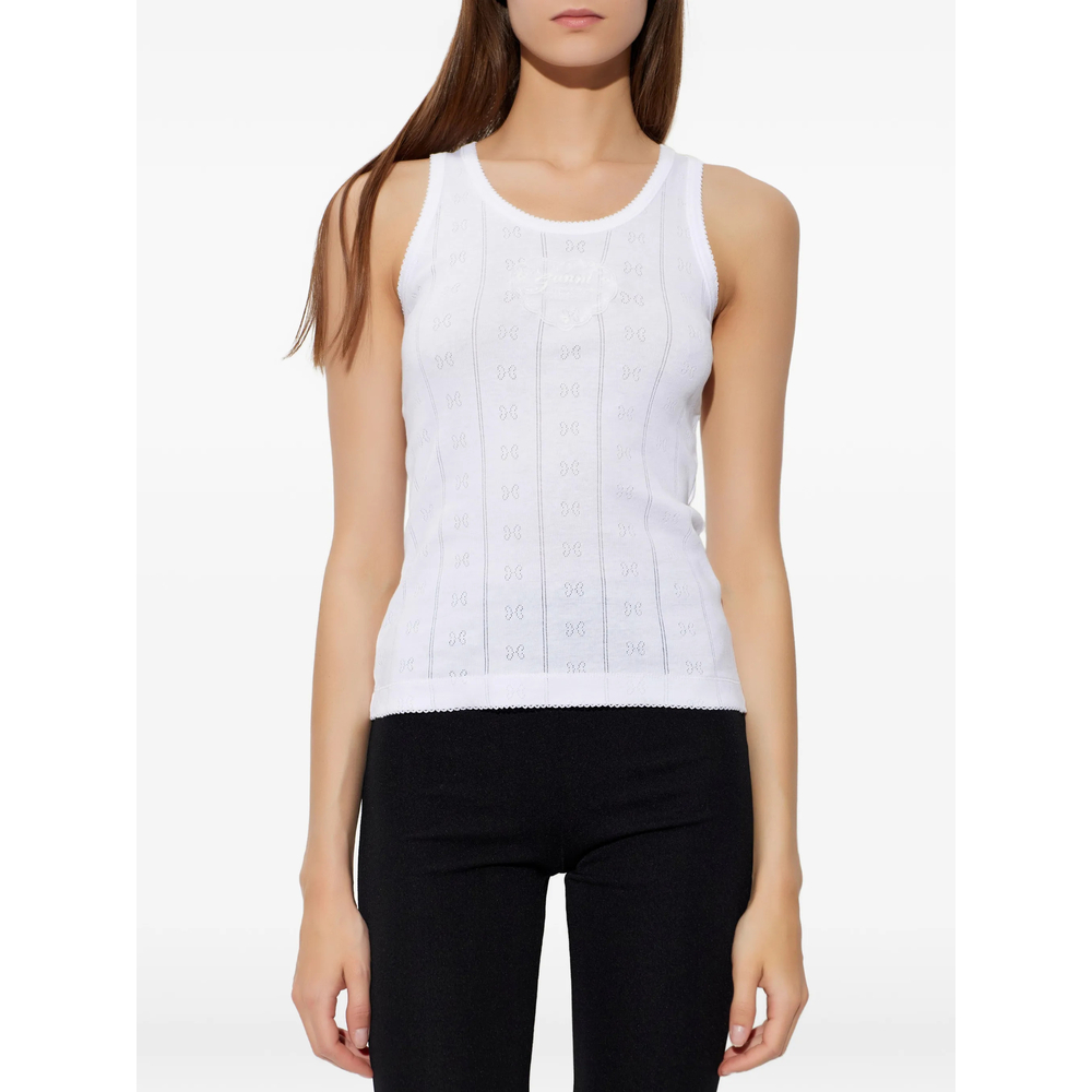 Logo-Patch Pointelle-Knit Top