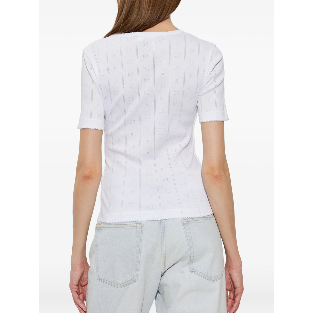 Pointelle-Knit Logo-Patch T-Shirt