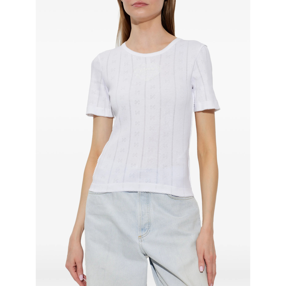 Pointelle-Knit Logo-Patch T-Shirt