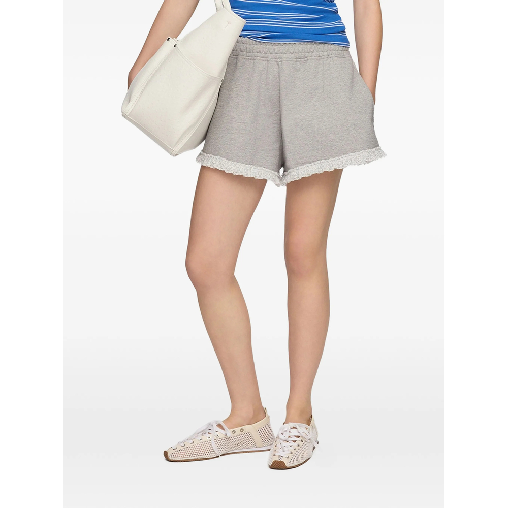 Ganni Isoli Lace-trim Shorts In Gray