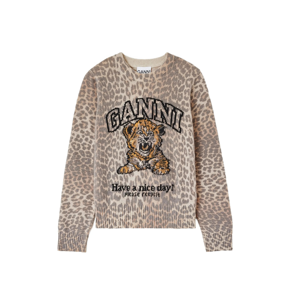 Ganni Tiger-print Intarsia-knit Sweater