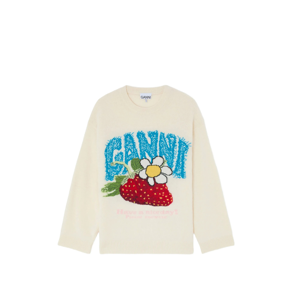 Ganni Oversized Jumper With Strawberry