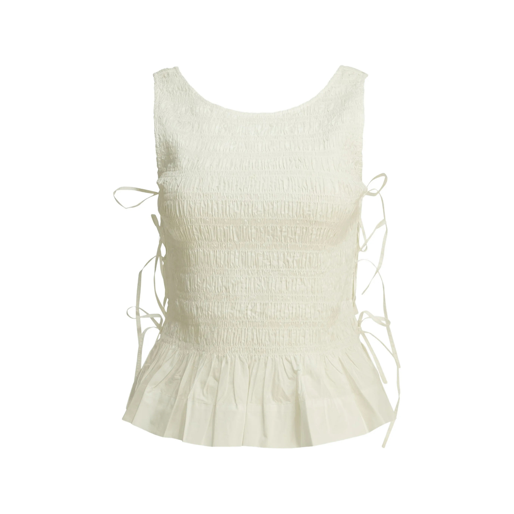 Ganni Smocked Tie-fastening Top