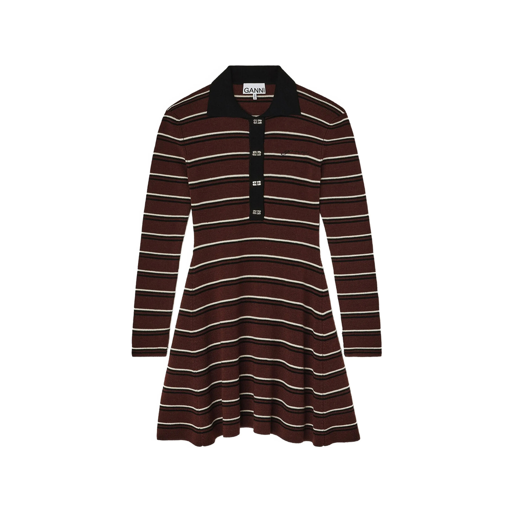 Ganni Polo Dress In Striped Merino