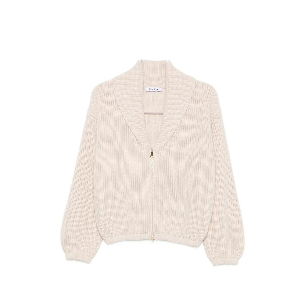 Ely Ely Ribbed-knit Zip-up Cardigan In Neutrals