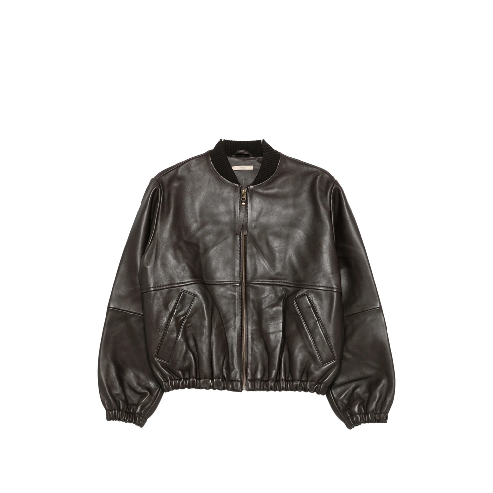 Sessun Leather Bomber Jacket In Brown