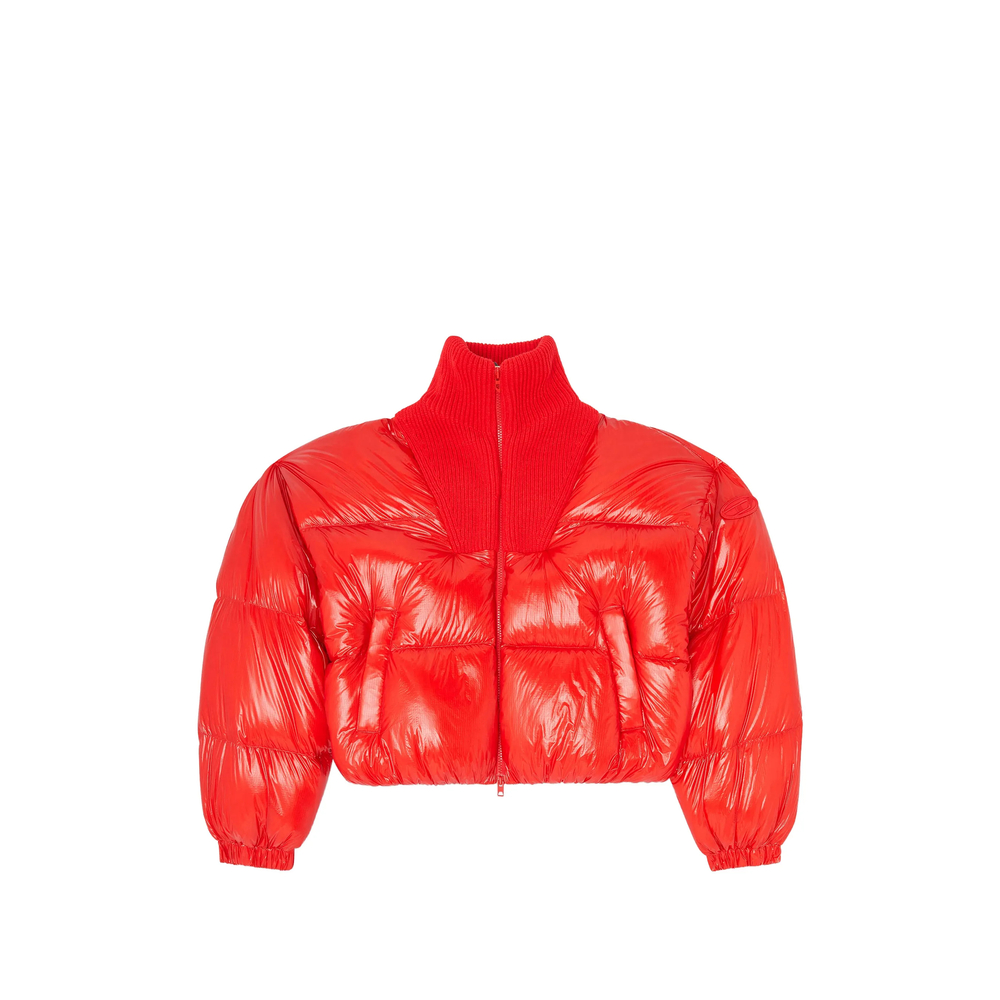 Down Puffer Jacket In Ripstop With Knitted Collar
