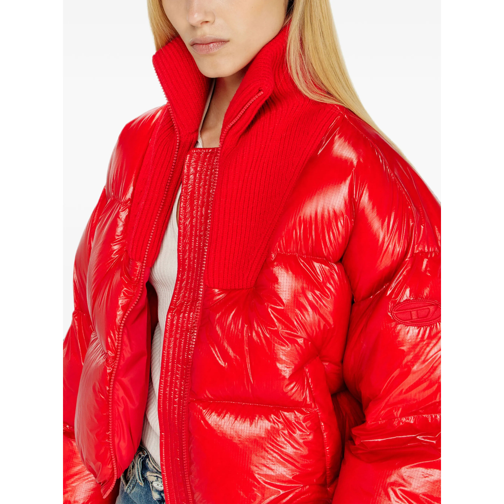Down Puffer Jacket In Ripstop With Knitted Collar