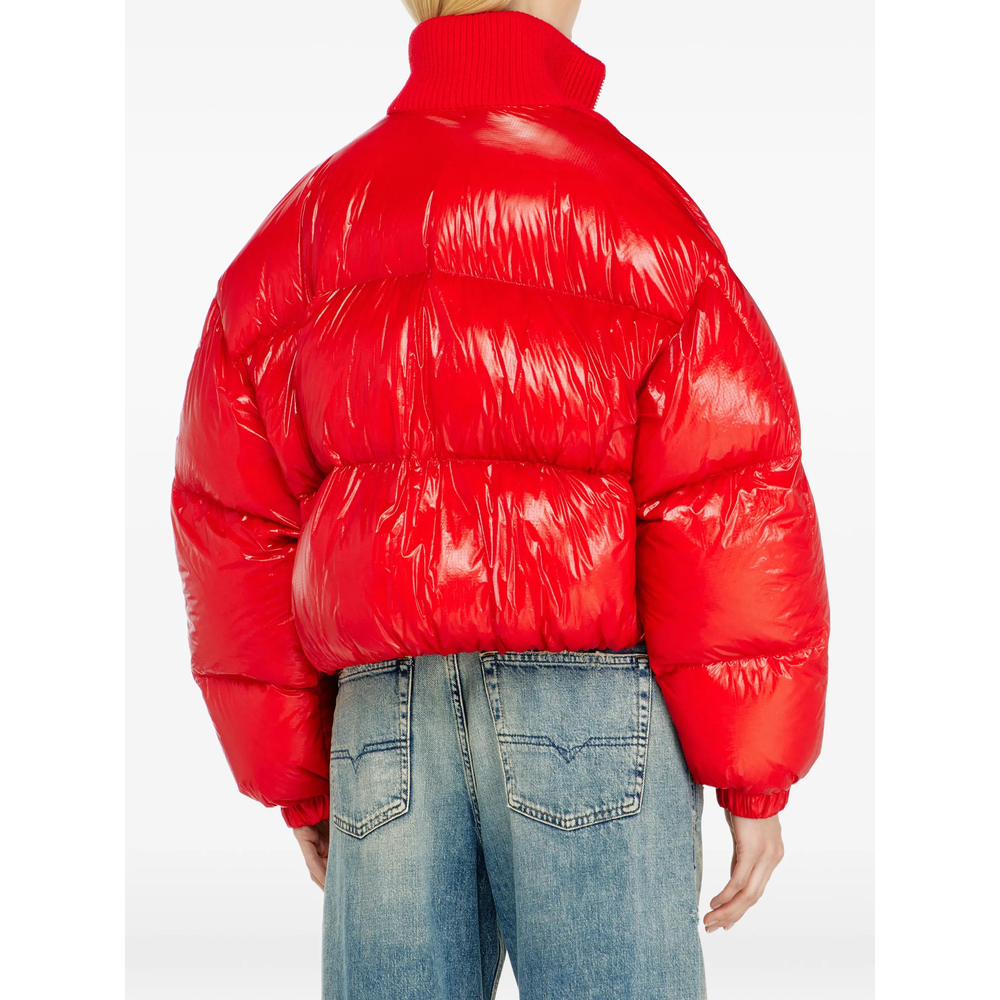 Down Puffer Jacket In Ripstop With Knitted Collar