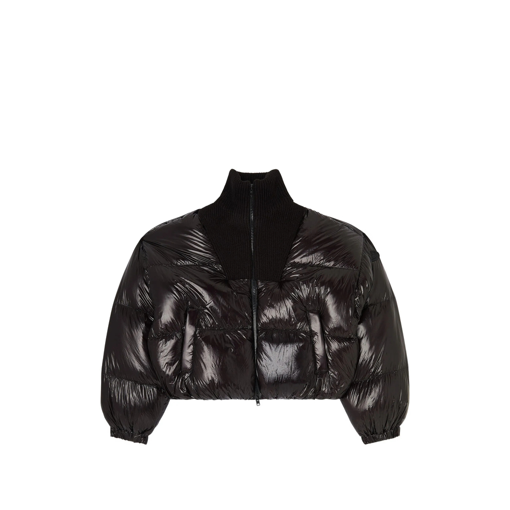 Down Puffer Jacket In Ripstop With Knitted Collar