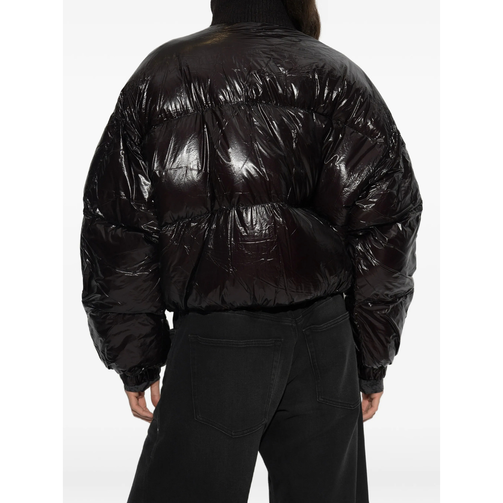 Down Puffer Jacket In Ripstop With Knitted Collar