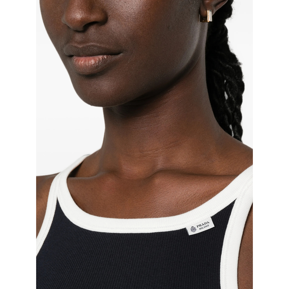 Ribbed-Knit Contrast-Trim Top