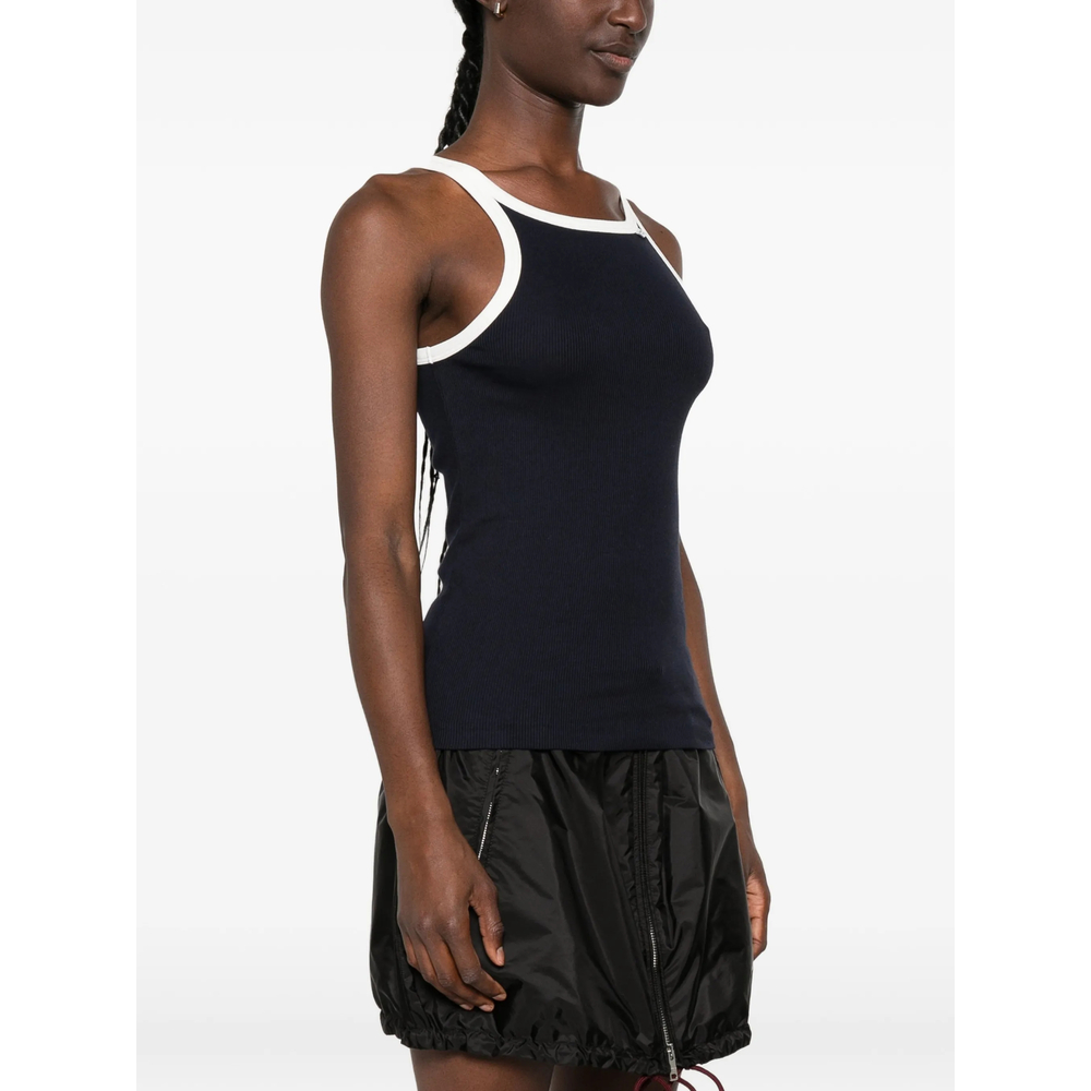Ribbed-Knit Contrast-Trim Top