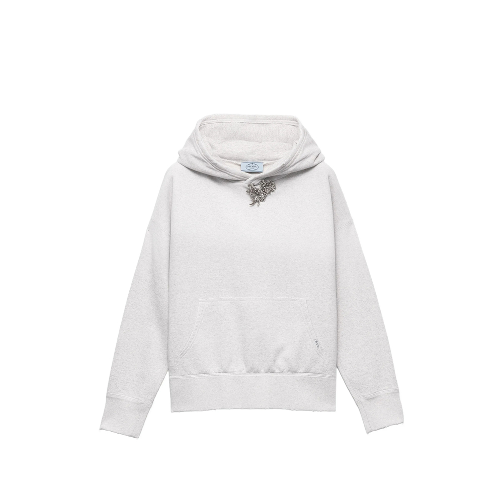 Cotton Fleece Hoodie With Jewel Brooch
