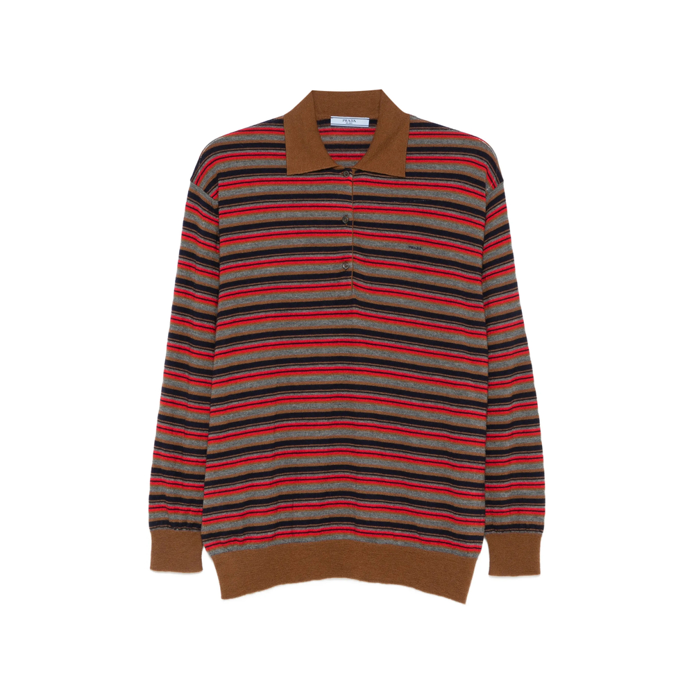 Prada Striped Cashmere Polo Sweater