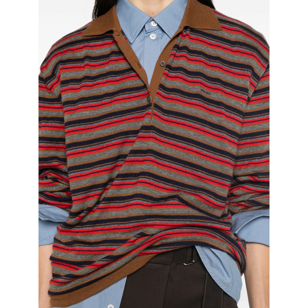 Striped Cashmere Polo Sweater